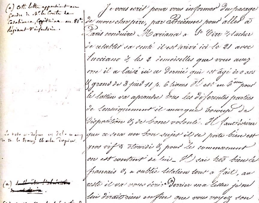 La première lettre du jeune Bonaparte